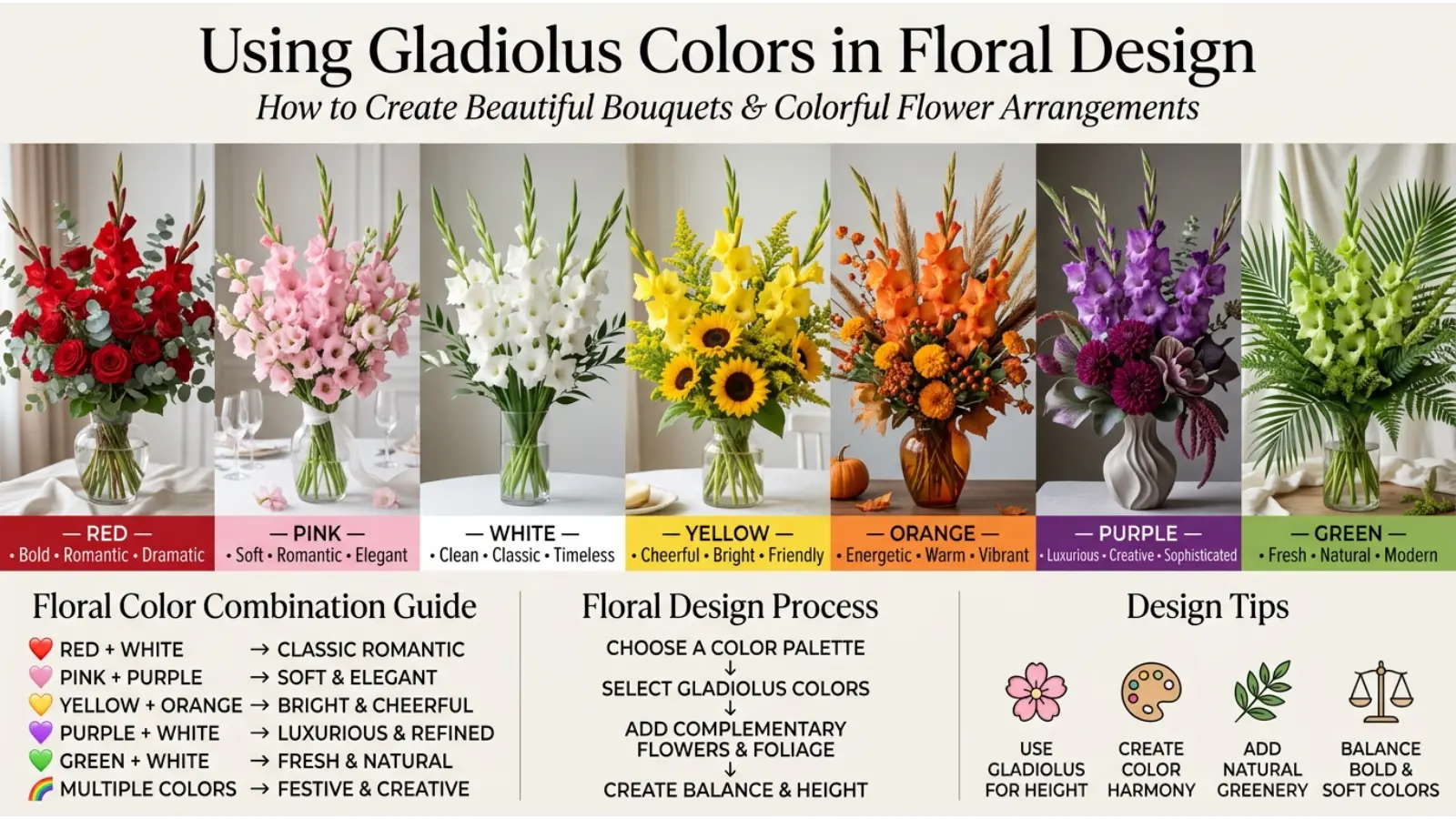 Using Gladiolus Colors in Floral Design