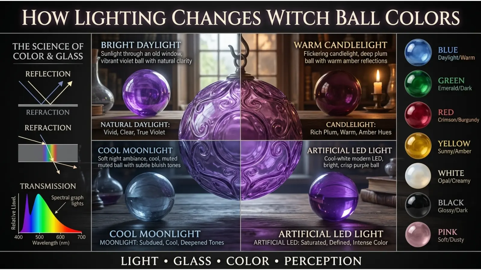 How Lighting Changes Witch Ball Colors