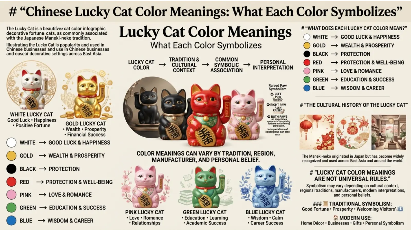 Chinese Lucky Cat Color Meanings
