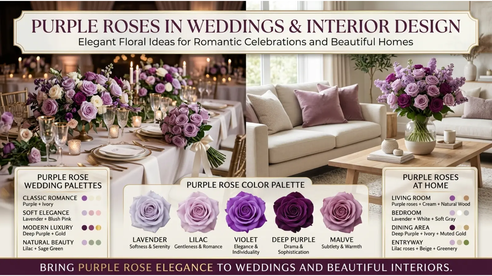 Purple Roses in Weddings and Interior Design