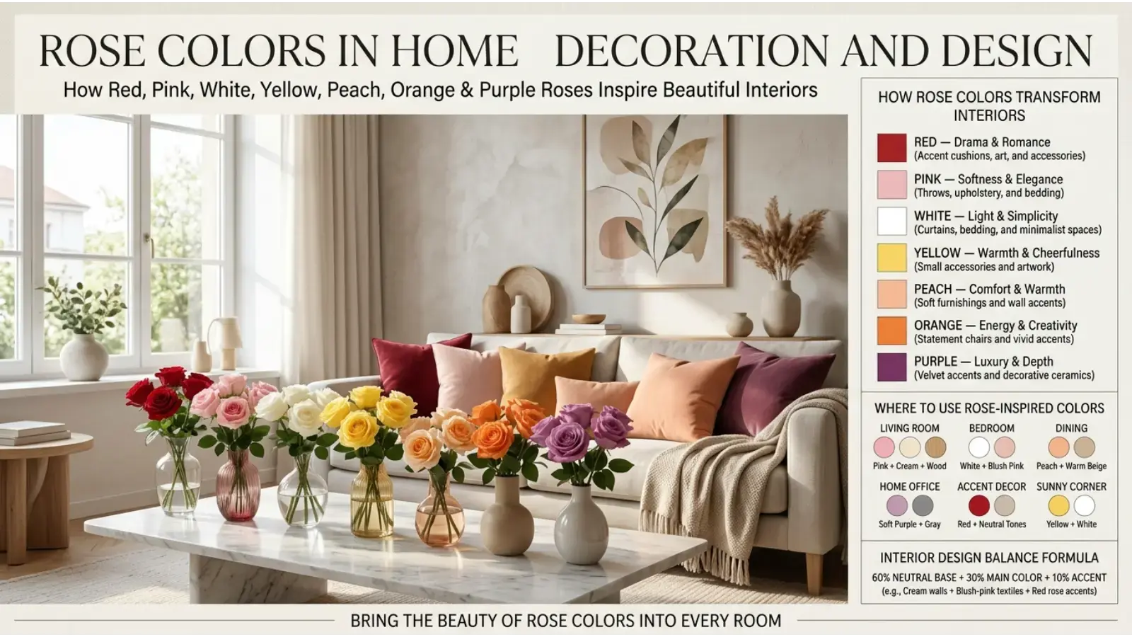 Rose Colors in Home Decoration and Design