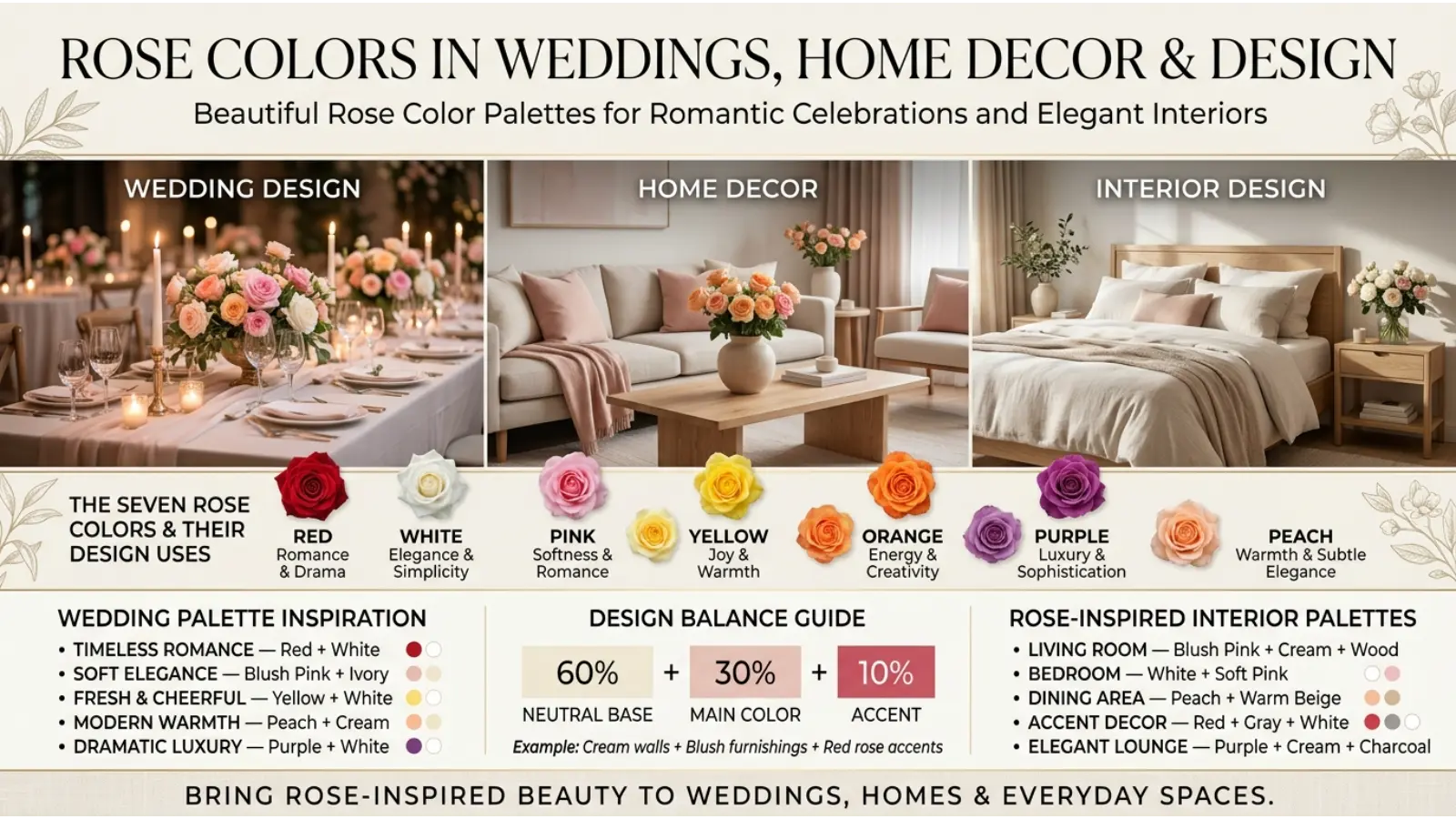 Rose Colors in Weddings, Home Decor, and Design