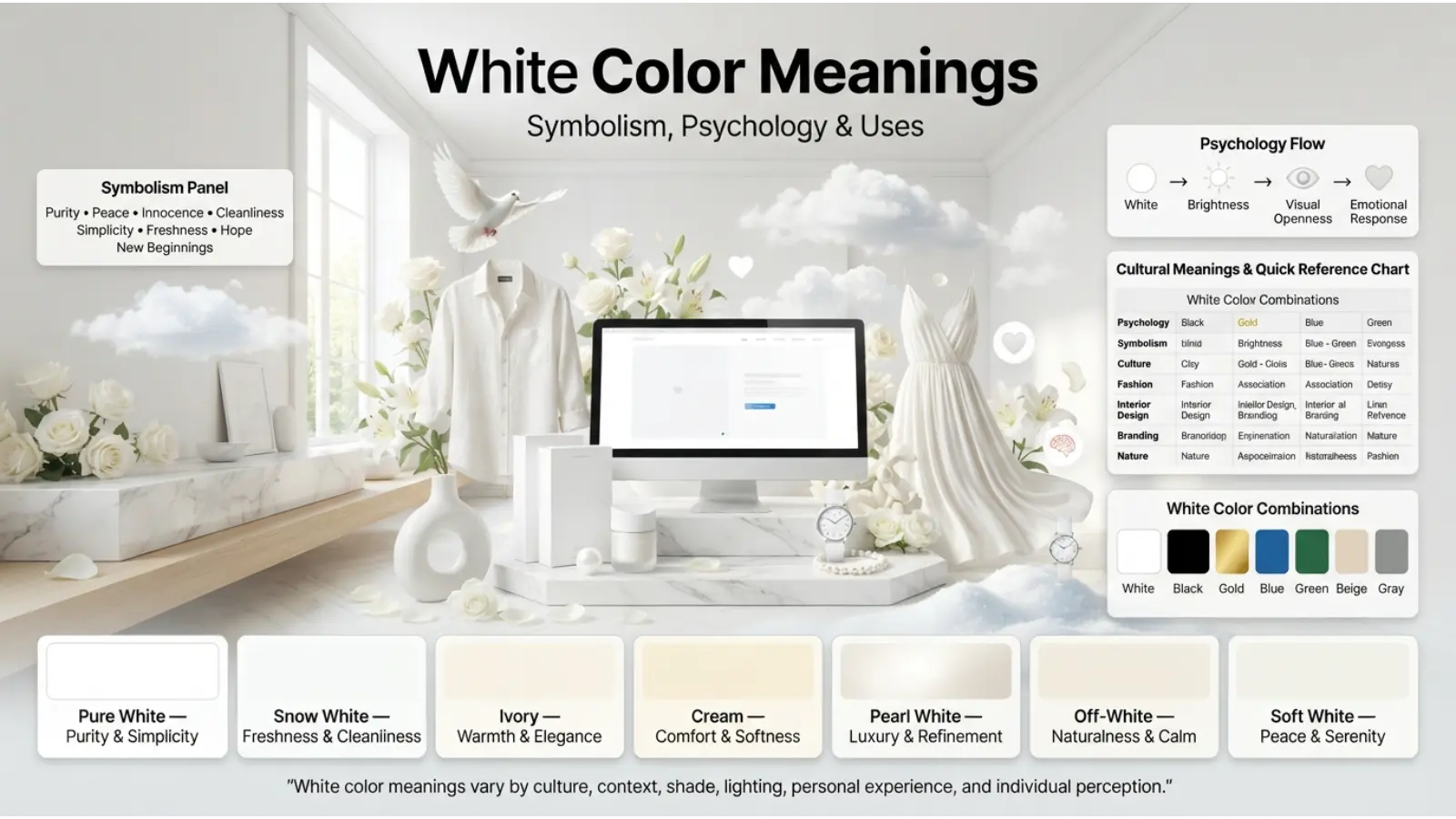 White Color Meanings: Symbolism, Psychology & Uses